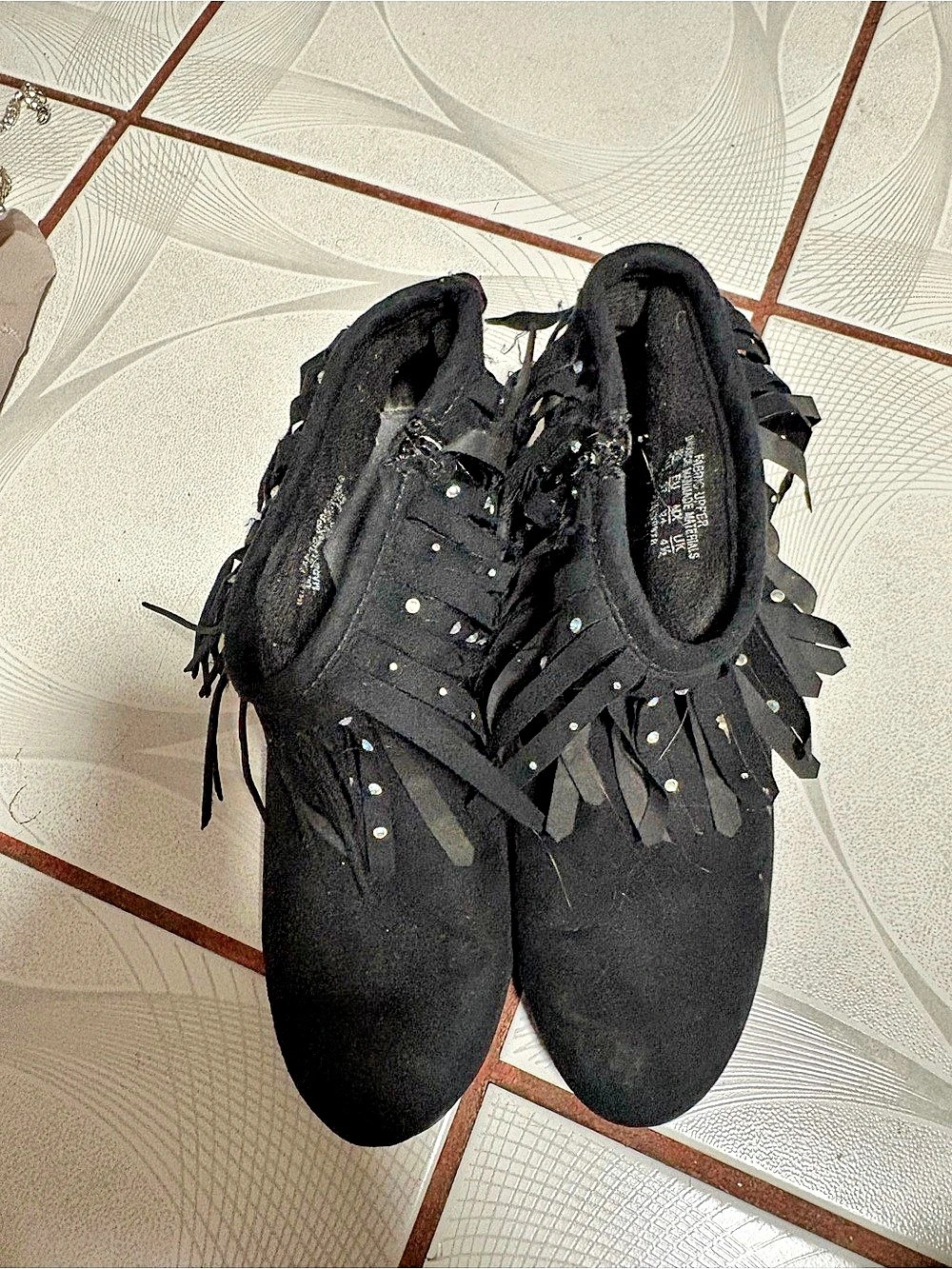 Black Studded Fringe Heels